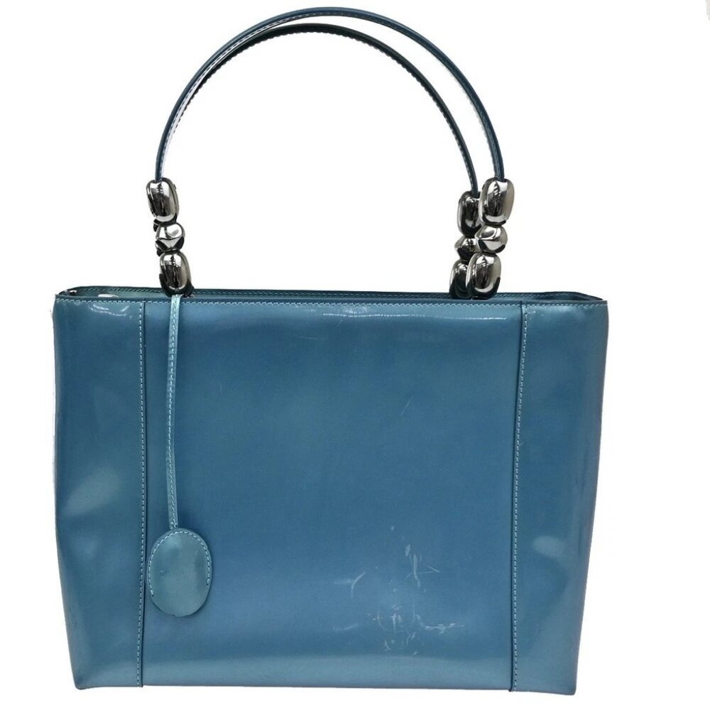 CHRISTIAN DIOR Maris Pearl Hand Bag Patent Leather Blue